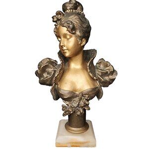 11” Art Nouveau Lady Bust 1900–1925 French bronze woman statue antique sculpture